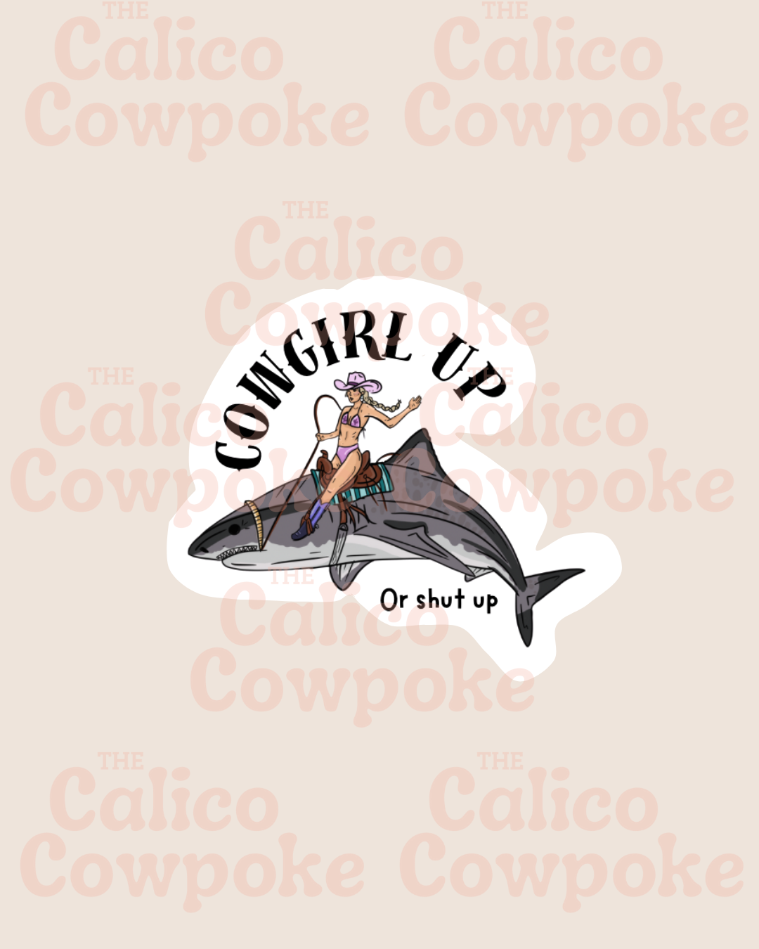 Cowgirl Up Tiger Shark Sticker