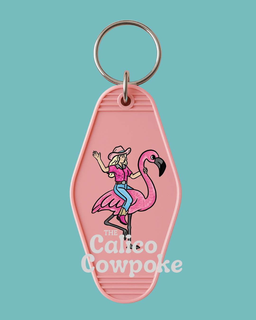 Flamingo Cowgirl Motel Keychain