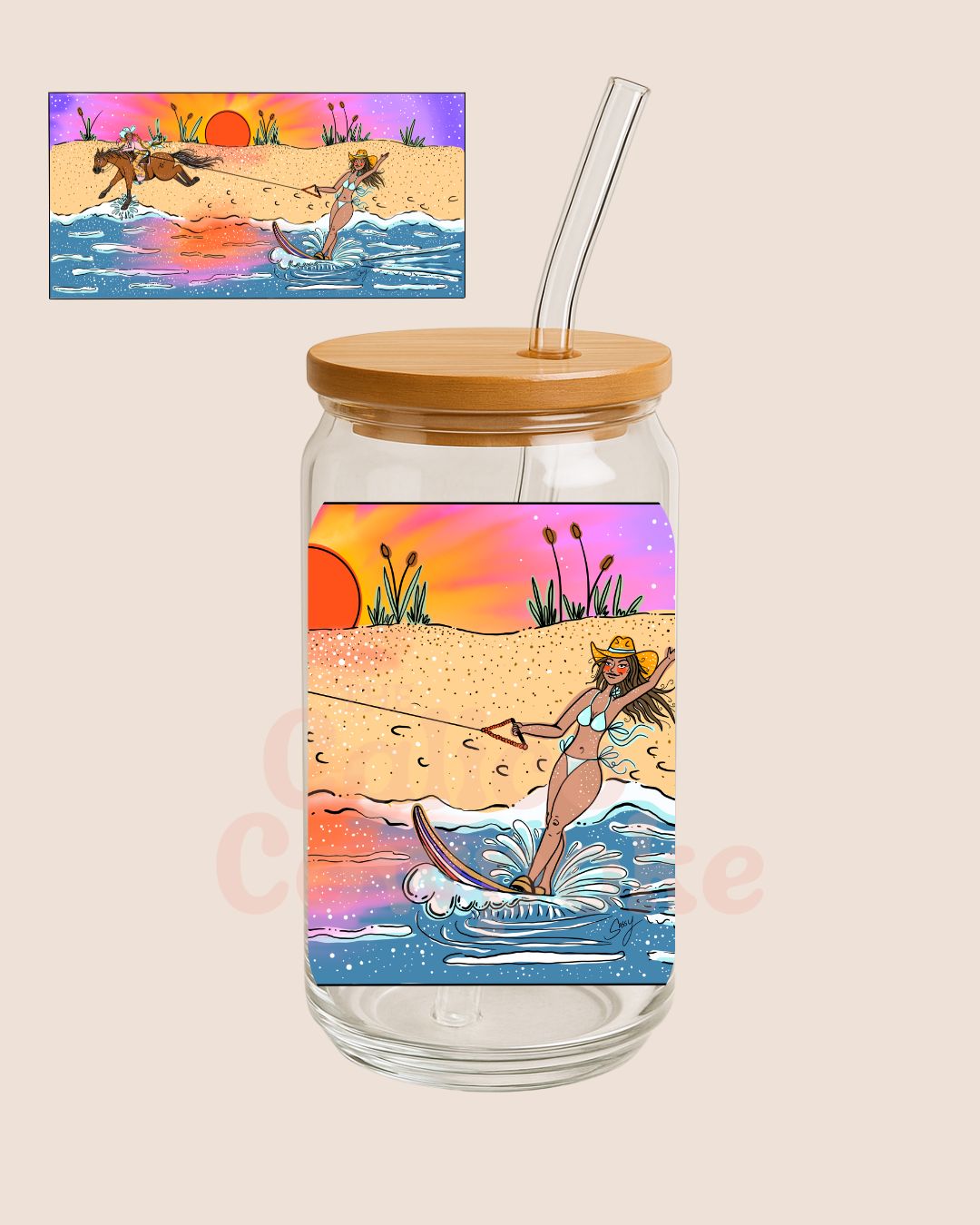Lake Day Cowgirls 16oz Glass Cup